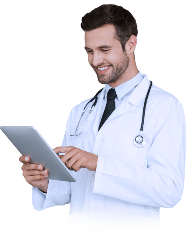 Imagen de médico con una tablet